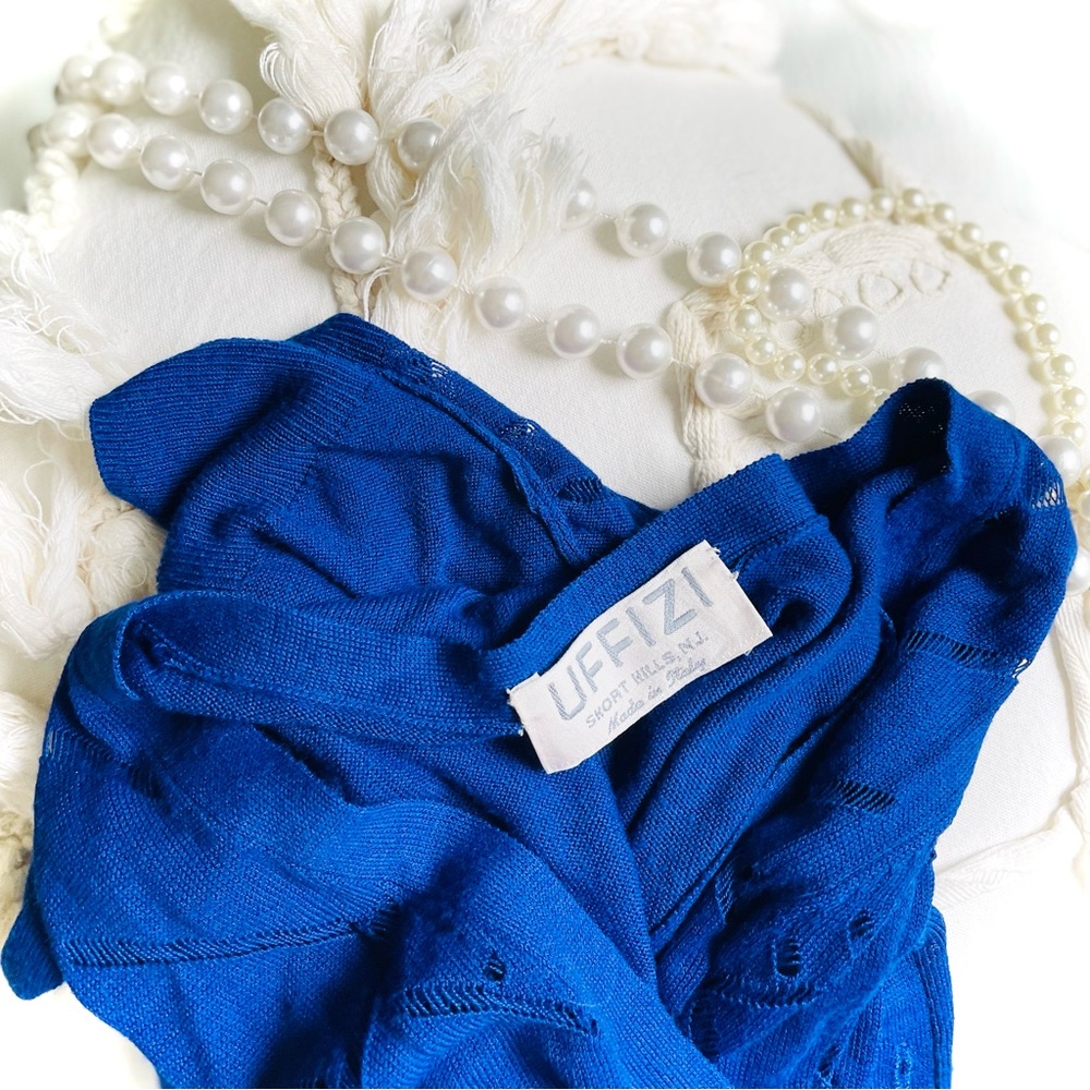 UFFIZI ITALY | M/L | Short Hills, NJ Cobalt Crosshatch Laser-Cut Thin Cardigan